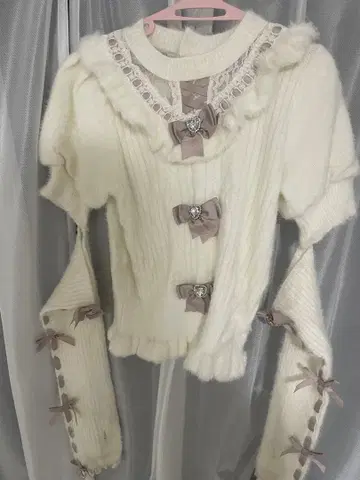 LIZLISA 암워머 3연 리본 니트