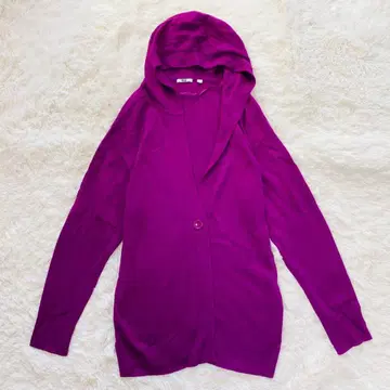 유니클로/후드 부착 니트 가디건/L/캐시미어 혼방 퍼플