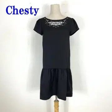 Chesty 체스티 반팔 원피스 블랙 비즈 꽃 1 C1056