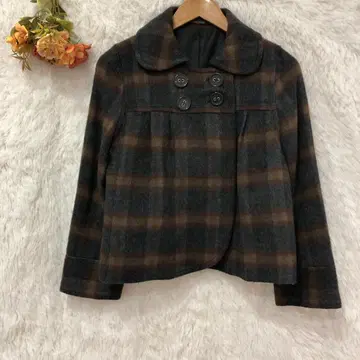 차오패닉 울 코트 체크 무늬 자켓 [ M ] 아우터 둥근 카라