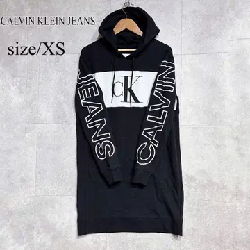 CALVIN KLEIN JEANS 프린트 후드 롱 후드티 XS