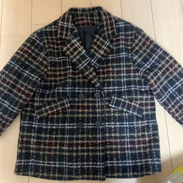 체크 무늬 더블 브레스트 자켓