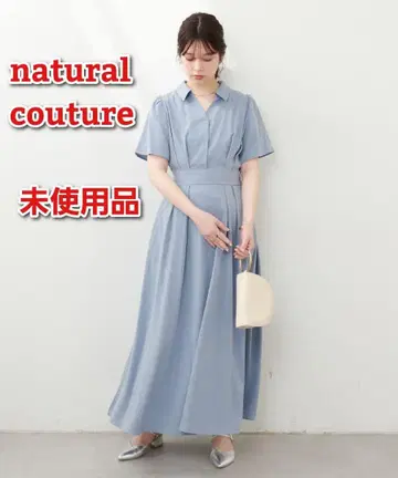 내추럴 꾸뛰르 스키퍼 카라 플레어 소매 원피스 블루