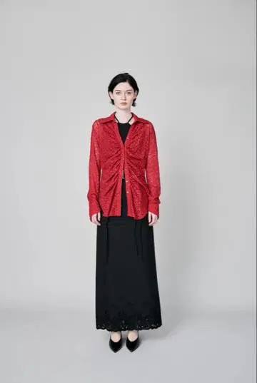 MURRAL / 스트레치 레이스 셔츠 (레드)