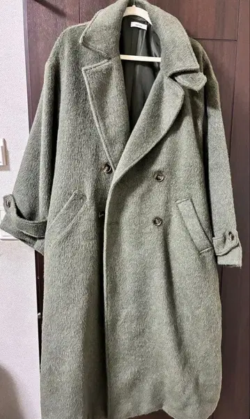 2WAY 샤기 더블 체스터 코트 올리브 그린