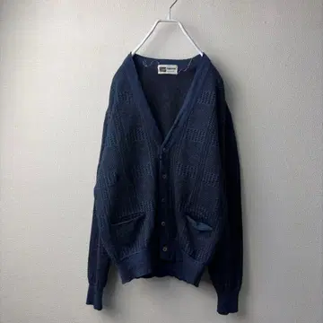 [ 극레어/기하학 패턴 ] 90s HAKUYA 자카드 울 가디건 네이비