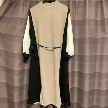 DoiDoi 긴팔 롱 원피스 베이지 블랙 화이트