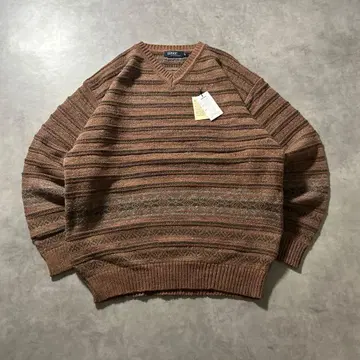 빈티지 보더 브라운 노르딕 원톤 니트 스웨터