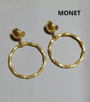 a56 MONET 골드 대나무 스타일 후프 귀걸이 링