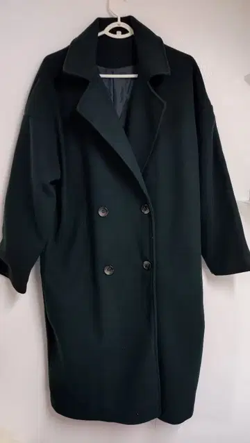 다크 그린 더블 브레스트 롱 코트