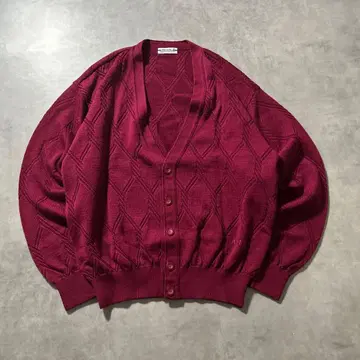 빈티지 케이블 와인 레드 니트 레트로 원톤 가디건