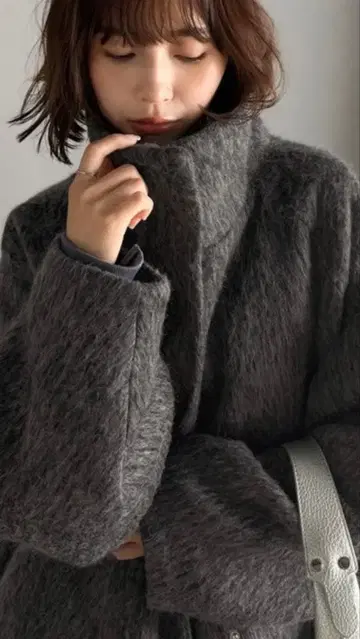 스텐카라 코트 MIX 샤기 히요쿠 스탠드 넥 코쿤 슬리브 코트