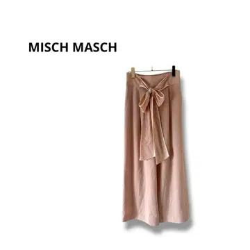 [ 미슈마슈 ] 가우초 팬츠 와이드 리본 핑크 베이지 M