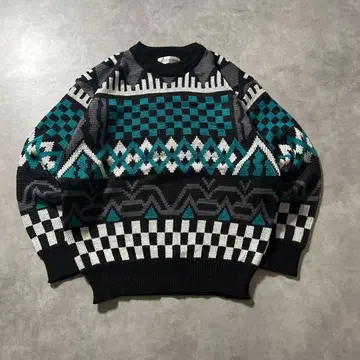 빈티지 모드 유럽 레트로 아트 패턴 니트 스웨터