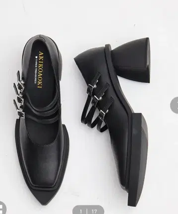 AKIKOAOKI 아키코아오키 힐 펌프스 스퀘어토 스트랩 블랙