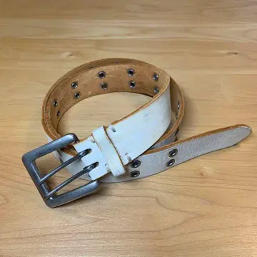 리 스터드 벨트 천연 가죽 화이트 더블 핑