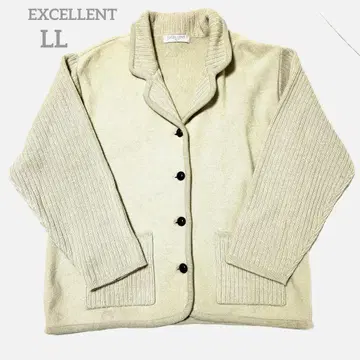 EXCELLENT 울 100% 그레이 니트 자켓 XL