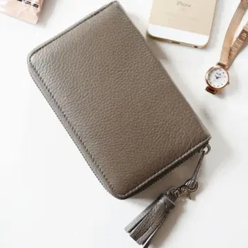 뷰레 천연 가죽 지갑 B7 사이즈 컴팩트 월렛 그레이