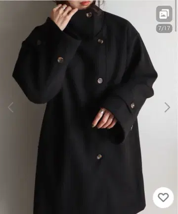 미사용 새상품 스탠드 카라 볼륨 소매 코트 블랙 M