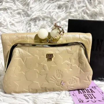 컨디션 최상 안나수이 장지갑 플레이잉캣 가마구치 별 엠보 아이보리