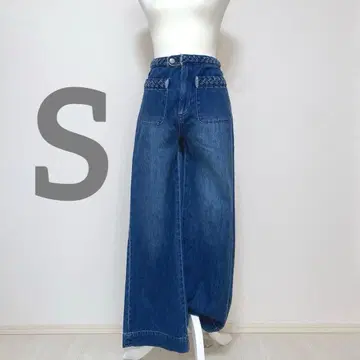 에이앤드엠 H&M 와이드 데님 팬츠 데미지 가공 블루 S 플레어