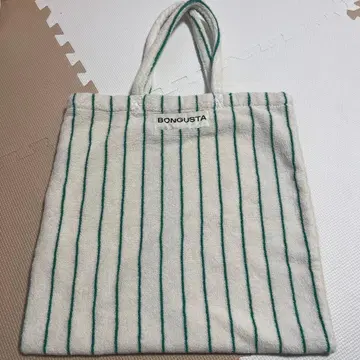 BONGUSTA 타월 원단 토트백 그린과 화이트 스트라이프