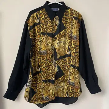 레오파드 무늬 긴팔 셔츠 화려한 폴리 셔츠 레트로