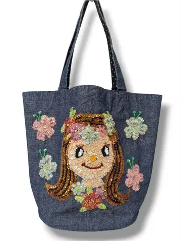 컬리 컬렉션 데님 토트백 스팽글 비즈