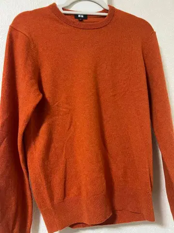 새상품급 UNIQLO 크루넥 스웨터 남성용 M 오렌지 캐시미어 100%