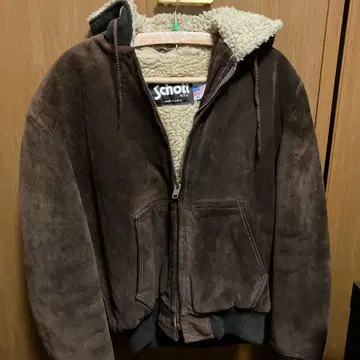 레어 모델 Schott 스웨이드 가죽 보아 후드 부착 자켓