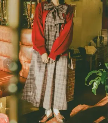 kutir 쿠티르와 레트로 보타이 프릴 체크 원피스 브라운 S