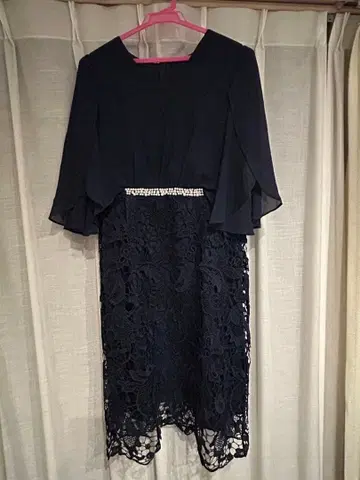 네이비 레이스 스커트 드레스 L