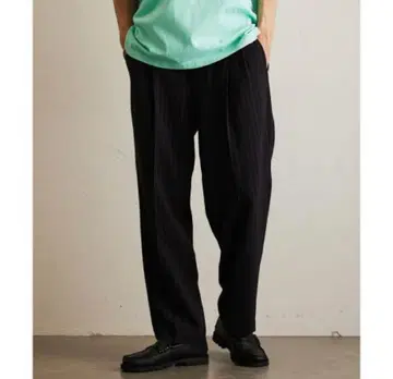 417 EDIFICE 턱 이지 팬츠 스트라이프 네이비