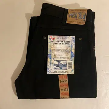 미사용 새상품 프리즌 블루스 후염 블랙 데님 팬츠 W34L32
