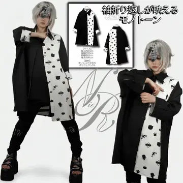 NieR 7부 소매 오버사이즈 투톤 셔츠 [MIKE