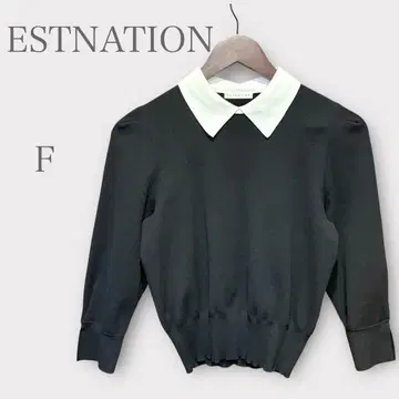 에스트네이션 카라 부착 니트 7부 소매 블랙 깔끔한