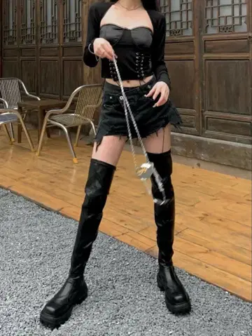 통굽 니하이 부츠 블랙