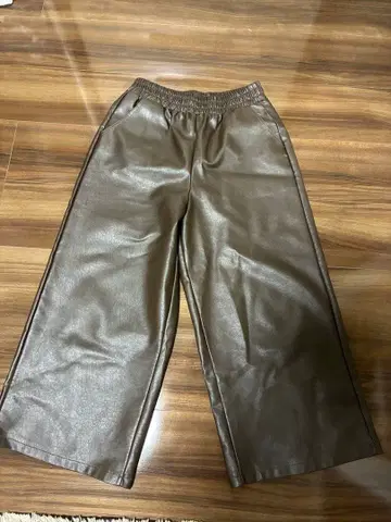 브라운 합성 피혁 와이드 팬츠