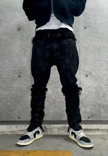 코팅 스키니 데미지 데님 팬츠