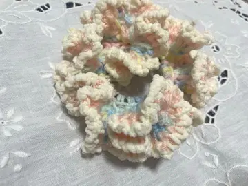 스크런치 핸드메이드 니트 크로 셰 뜨개질 화이트 베이스 x 블루 x 핑크