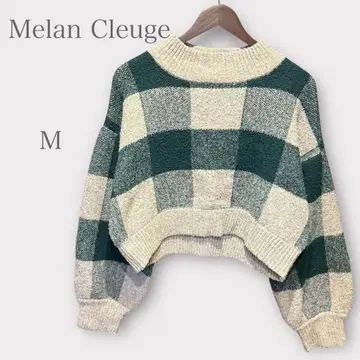 멜랑루즈 체크 무늬 니트 스웨터 숏 기장 M 캐주얼 가을/겨울