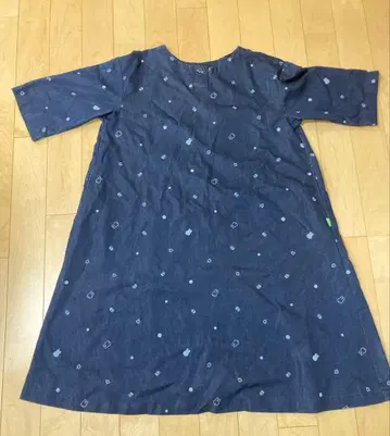 미피 도트 무늬 데님 원피스 7부 소매