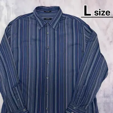 USA 구제 의류 스트라이프 셔츠 L 네이비 코튼 긴팔 ALFANI