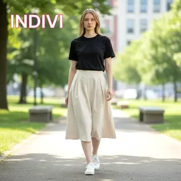 INDIVI 뉴앙스 이지 스커트 13호 베이지 워셔블 일본제