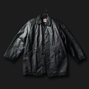 빈티지 가죽 카 코트 소가죽 Scoop boy 블랙 두꺼운 소재