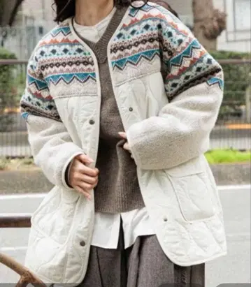 니코앤드 자카드 퀼트 리메이크풍 블루종