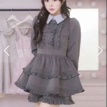 pium 피움 프릴 리본 카라 부착 셋업 차콜