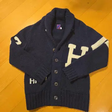 네이비 H 로고 니트 가디건