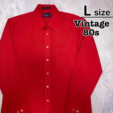 80s 빈티지 US 구제 의류 긴팔 셔츠 L 레드 무지 레귤러 카라
