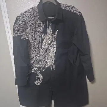 [류기압삭-DAKU-] 까마귀 자수 긴팔 셔츠 M